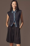 Maeve Collared Denim Muscle Sweater Vest In Multi