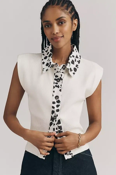 Maeve Collared Denim Muscle Sweater Vest In Multi