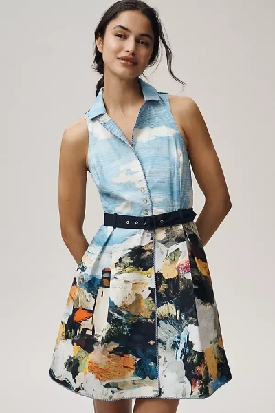 Maeve Collared Fit-and-flare Mini Dress In Blue