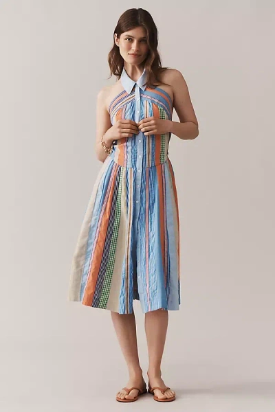 Maeve Collared Halter Shirt Dress In Blue