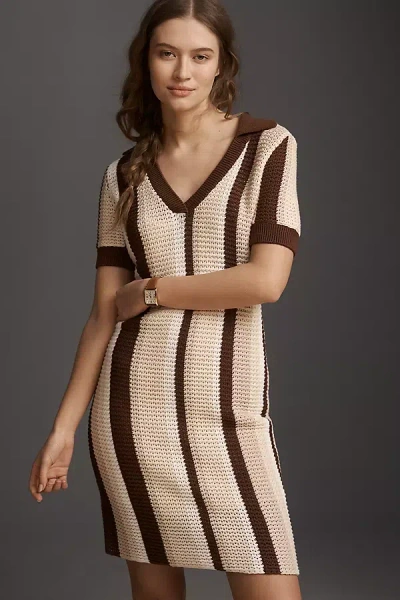 Maeve Collared Knit Mini Dress In Brown