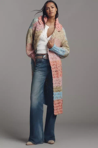 Maeve Collared Ombre Wool Blend Duster Sweater In Multi