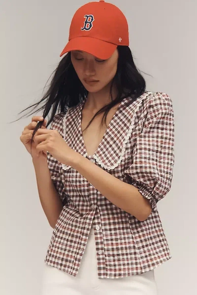 Maeve Collared Puff-sleeve Blouse In Brown