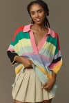 Maeve Collared V-neck Short-sleeve Rugby Sweater In Multicolor