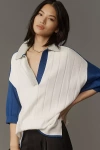 Maeve Collared V-neck Short-sleeve Rugby Sweater In Multicolor