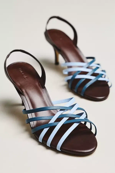 Maeve Colorblock Cross-strap Heels In Brown