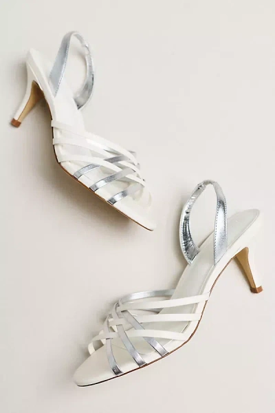 Maeve Colorblock Cross-strap Heels In Silver