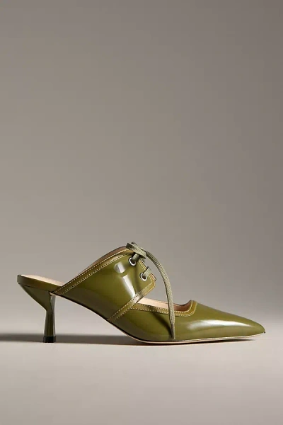 Maeve Contrast Lace-up Kitten-heel Mules In Green