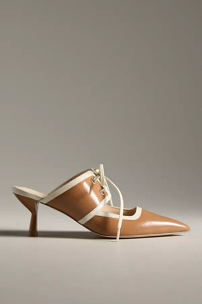Maeve Contrast Lace-up Kitten-heel Mules In Nude