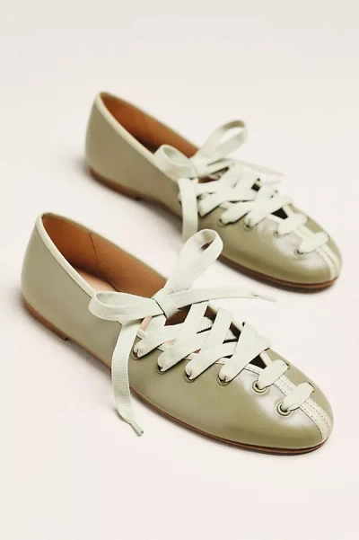 Maeve Contrast Lace-up Ballet Flats In Green
