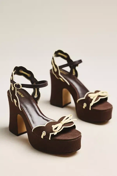 Maeve Contrast Scalloped Platform Sandals In Brown