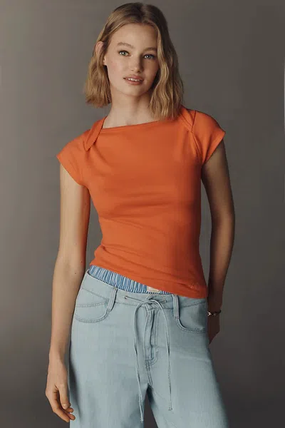Maeve Cotton Blend Cap-sleeve Tee In Orange