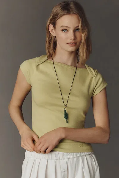 Maeve Cotton Blend Cap-sleeve Tee In Green