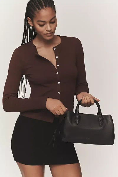 Maeve Cotton Blend Fitted Knit Cardigan Top In Brown