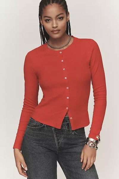 Maeve Cotton Blend Fitted Knit Cardigan Top In Red
