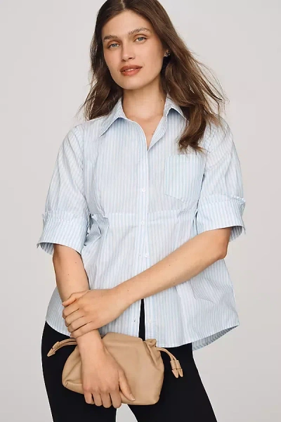 Maeve Cotton Contrast Buttondown Shirt In Blue