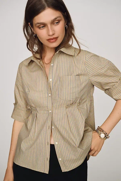 Maeve Cotton Contrast Buttondown Shirt In Brown