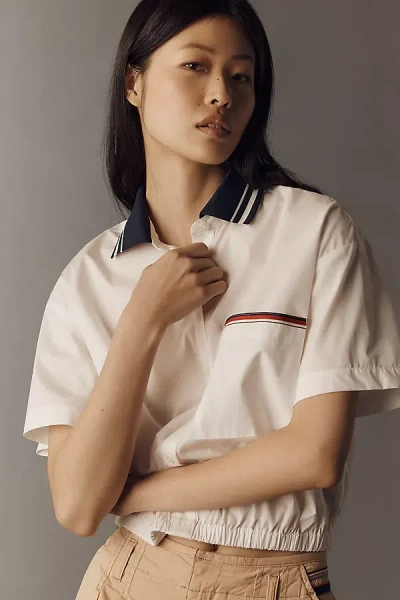 Maeve Cotton Crop Bubble Hem Shirt Top In White