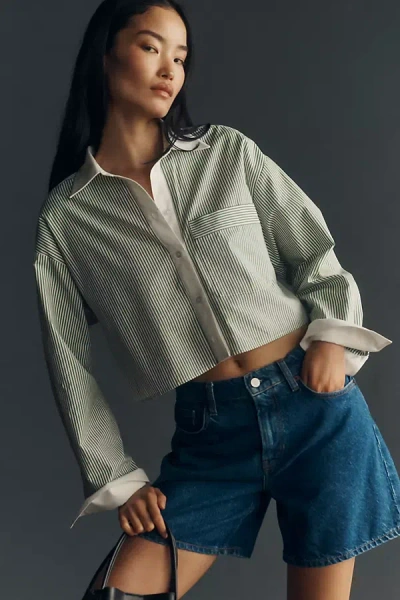 Maeve Cotton Crop Buttondown Shirt In Green