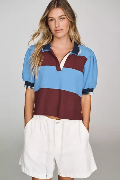 Maeve Cotton Cropped Polo Top In Blue
