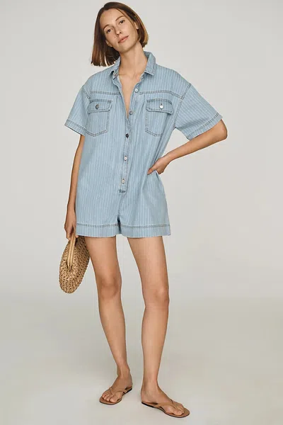 Maeve Cotton Denim Buttondown Romper In Blue