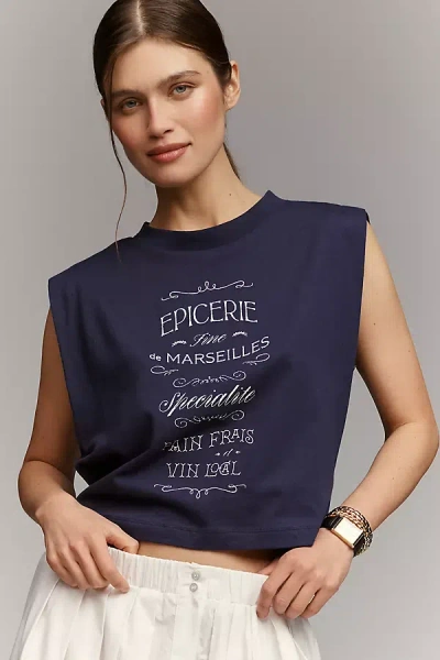 Maeve Cotton Graphic Muscle Tank Top In Blue