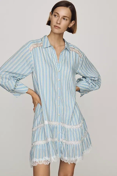 Maeve Cotton Lace-trim Shirt Dress In Blue