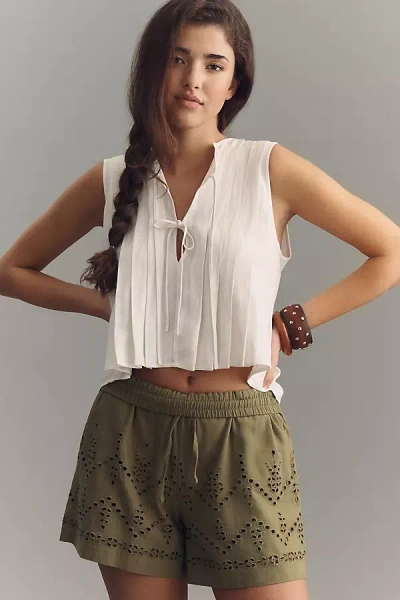 Maeve Cotton Linen Eyelet Shorts In Multi