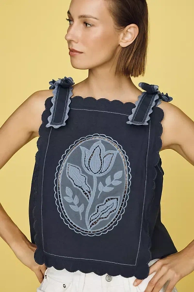 Maeve Cotton Linen Tie-shoulder Tank Top In Blue