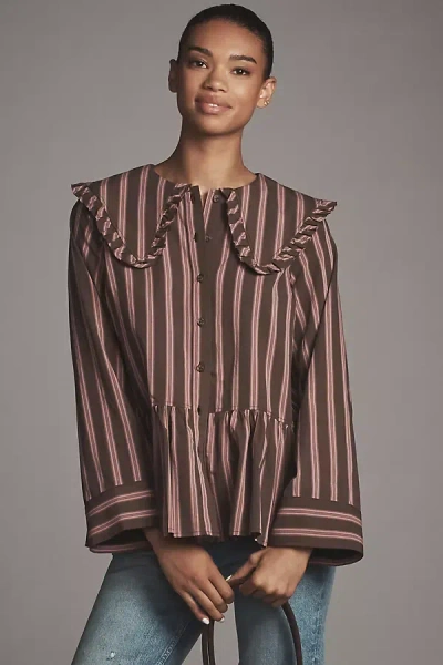 Maeve Cotton Long-sleeve Collared Blouse In Brown