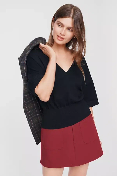 Maeve Cotton Merino Plunge V-neck Sweater In Black