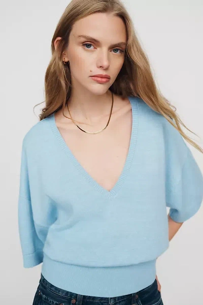 Maeve Cotton Merino Plunge V-neck Sweater In Blue