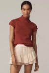 Maeve Cotton Mock-neck Sweater Tee In Brown