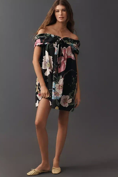 Maeve Cotton Off-shoulder Printed Mini Dress In Black