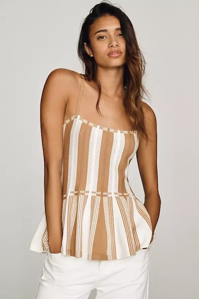 Maeve Cotton Peplum Tank Top In Brown