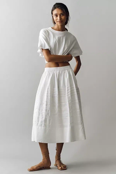 Maeve Cotton Pintuck Midi Skirt In White