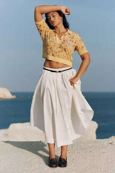 Maeve Cotton Poplin Buttondown Midi Skirt In White