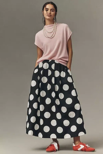 Maeve Cotton Poplin Pleated Midi Skirt In Black