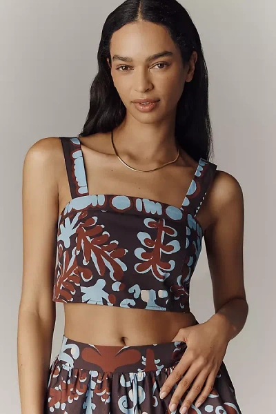 Maeve Cotton Printed Crop Top In Brown
