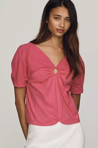 Maeve Cotton Puff-sleeve Top In Pink