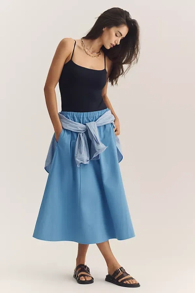 Maeve Cotton Pull-on Midi Skirt In Blue
