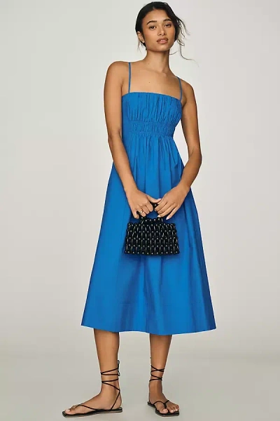 Maeve Cotton Ruched Midi Dress In Blue