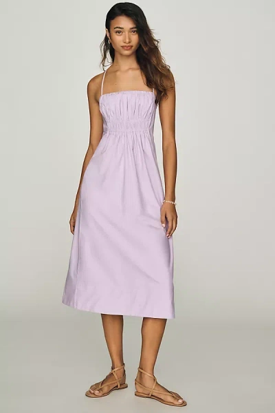 Maeve Cotton Ruched Midi Dress In Purple