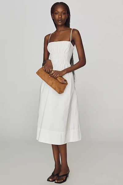 Maeve Cotton Ruched Midi Dress In White