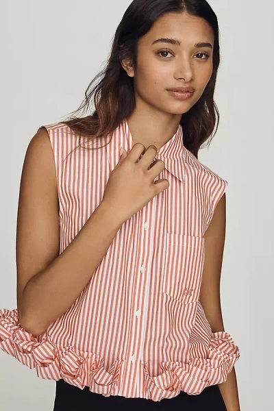 Maeve Cotton Ruffle Buttondown Shirt In Multi
