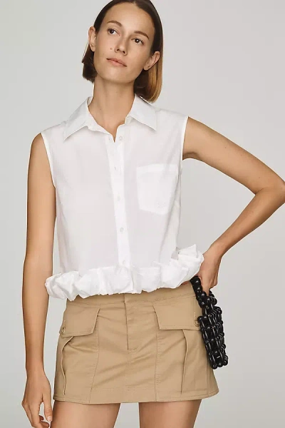 Maeve Cotton Ruffle Buttondown Shirt In White