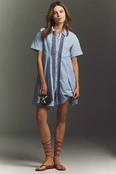 Maeve Cotton Ruffle Mini Swing Dress In Blue