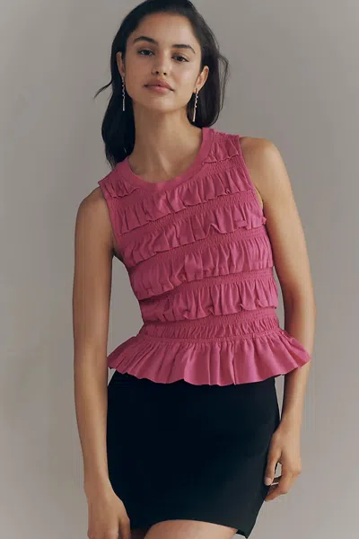 Maeve Cotton Shirred Ruffle Tank Top In Multi