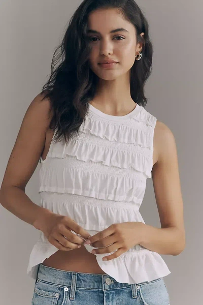 Maeve Cotton Shirred Ruffle Tank Top In White