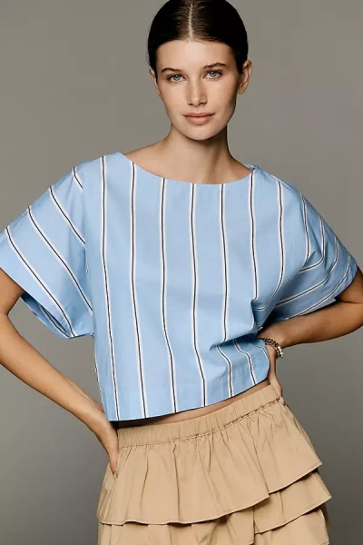 Maeve Cotton Short-sleeve Crew-neck Top In Blue
